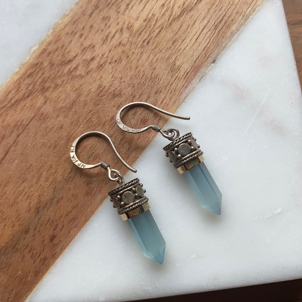Sterling silver blue aura Quartz earrings point